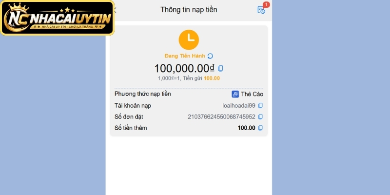 Cách kiểm tra giao dịch sau khi nạp tiền hoàn tất