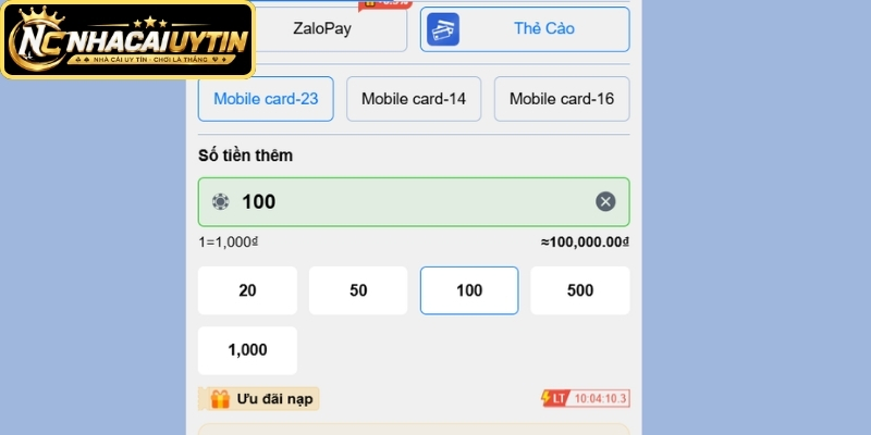 Thanh toán bằng thẻ cào theo đúng mệnh giá